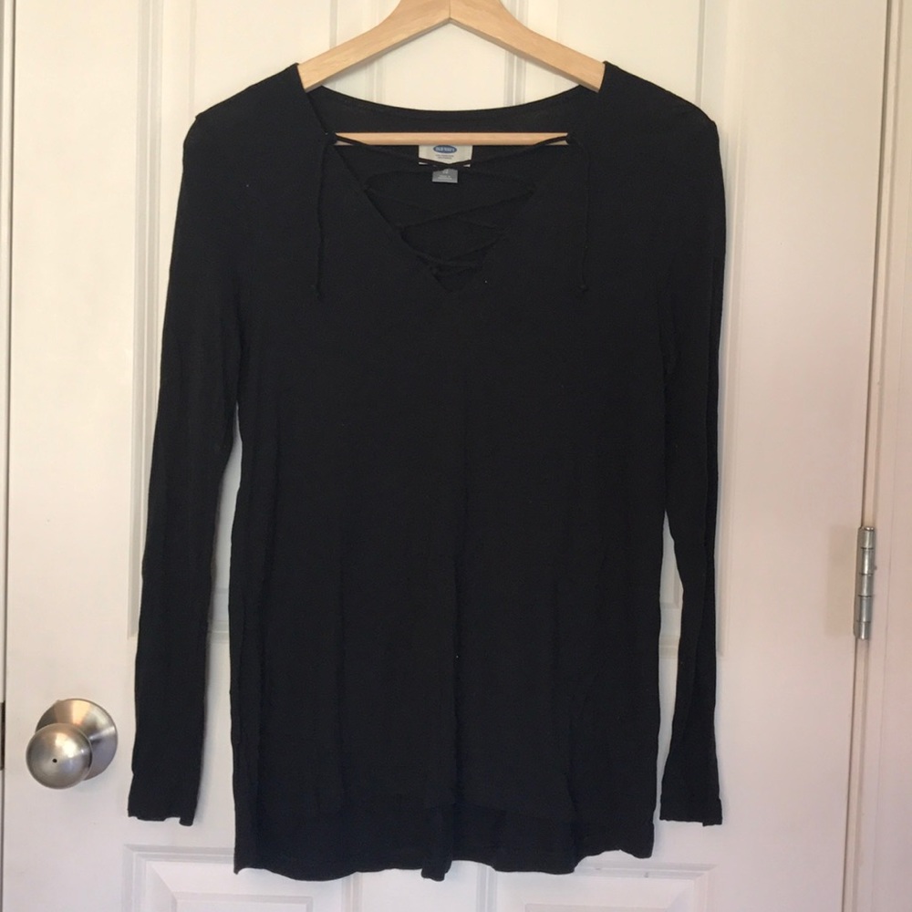 black Old Navy lace up top